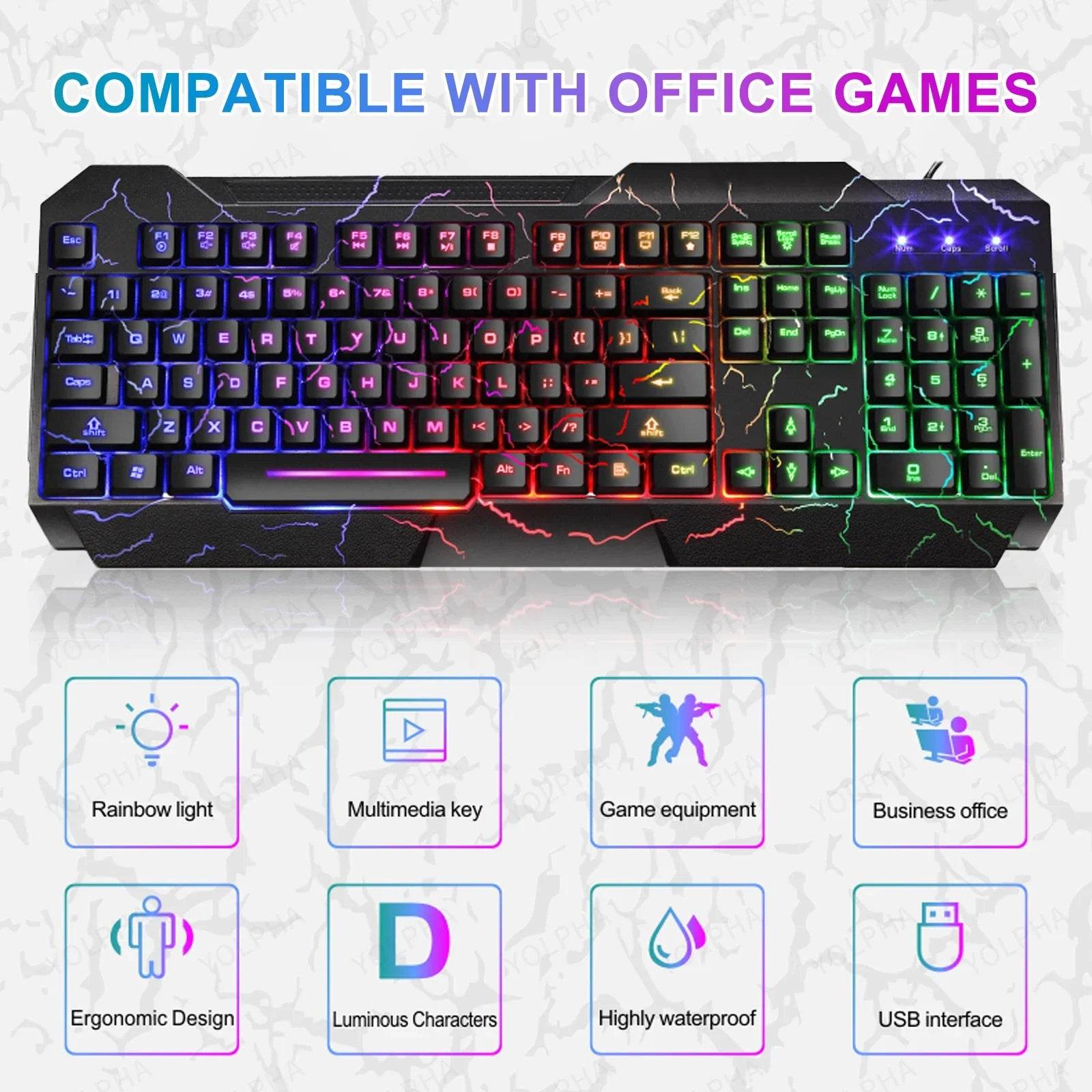 Set Tastatură și Mouse Gaming Crack Rainbow Glow - Venduqo