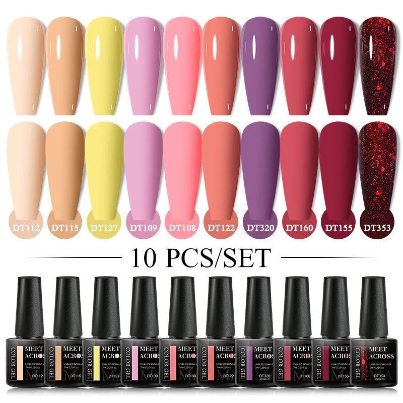 Set 10 Piese Oja Gel Semi Permanent Nude Roz Alb Glitter