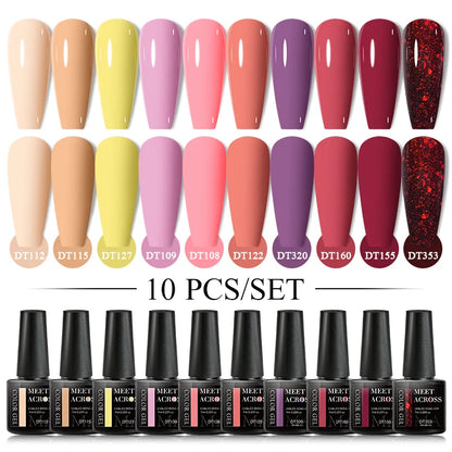 Set 10 Piese Oja Gel Semi Permanent Nude Roz Alb Glitter