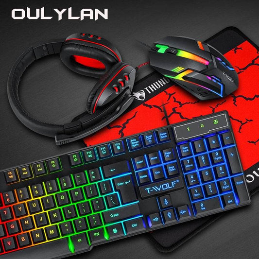 Set Gaming 4 în 1 Oulylan T-WOLF - Tastatură, Mouse, Headset, Mouse Pad - Venduqo