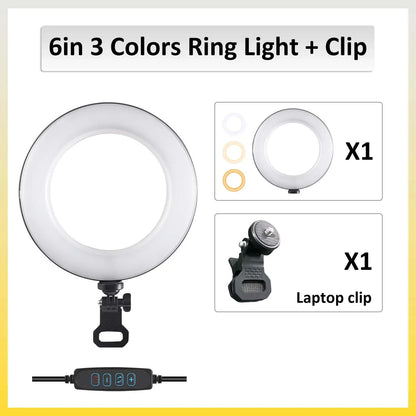 ZOMEI 6/8in LED Ring Light - Clip-On pentru Conferințe Video și Streaming Live