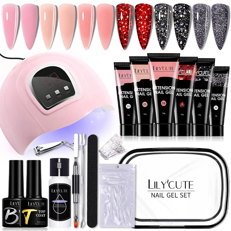 LILYCUTE Set Manicure 15ML cu Gel pentru Extensii Unghii și Lampă UV