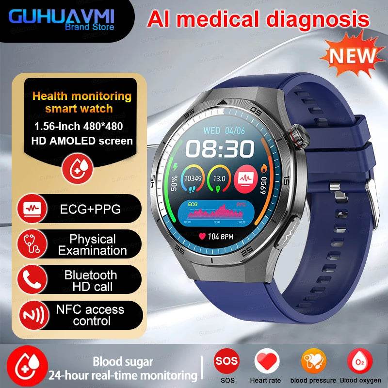 Ceas inteligent medical NFC 2025 cu monitorizare sănătate - Venduqo