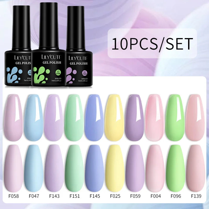 Set 10 Piese Lac Unghii Gel LILYCUTE - Culori de Primăvară și Vară