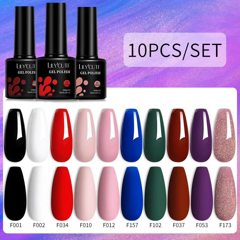 Set 10 Piese Lac Unghii Gel LILYCUTE - Culori de Primăvară și Vară