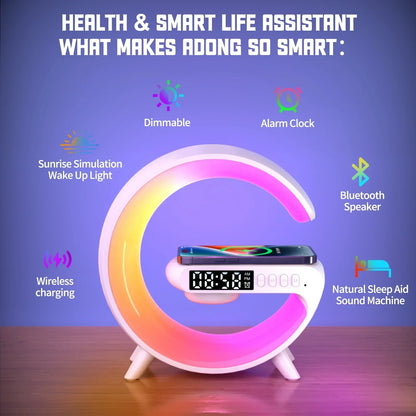 Stație de Încărcare Wireless Multifuncțională cu Alarmă și Boxă Bluetooth RGB