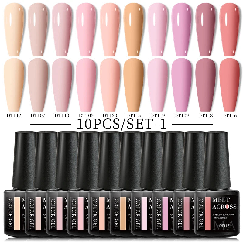 Set 10 Piese Oja Gel Semi Permanent Nude Roz Alb Glitter