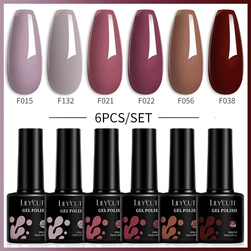 Set 6 Piese Oja Gel 7ml Brown LILYCUTE pentru Manichiură