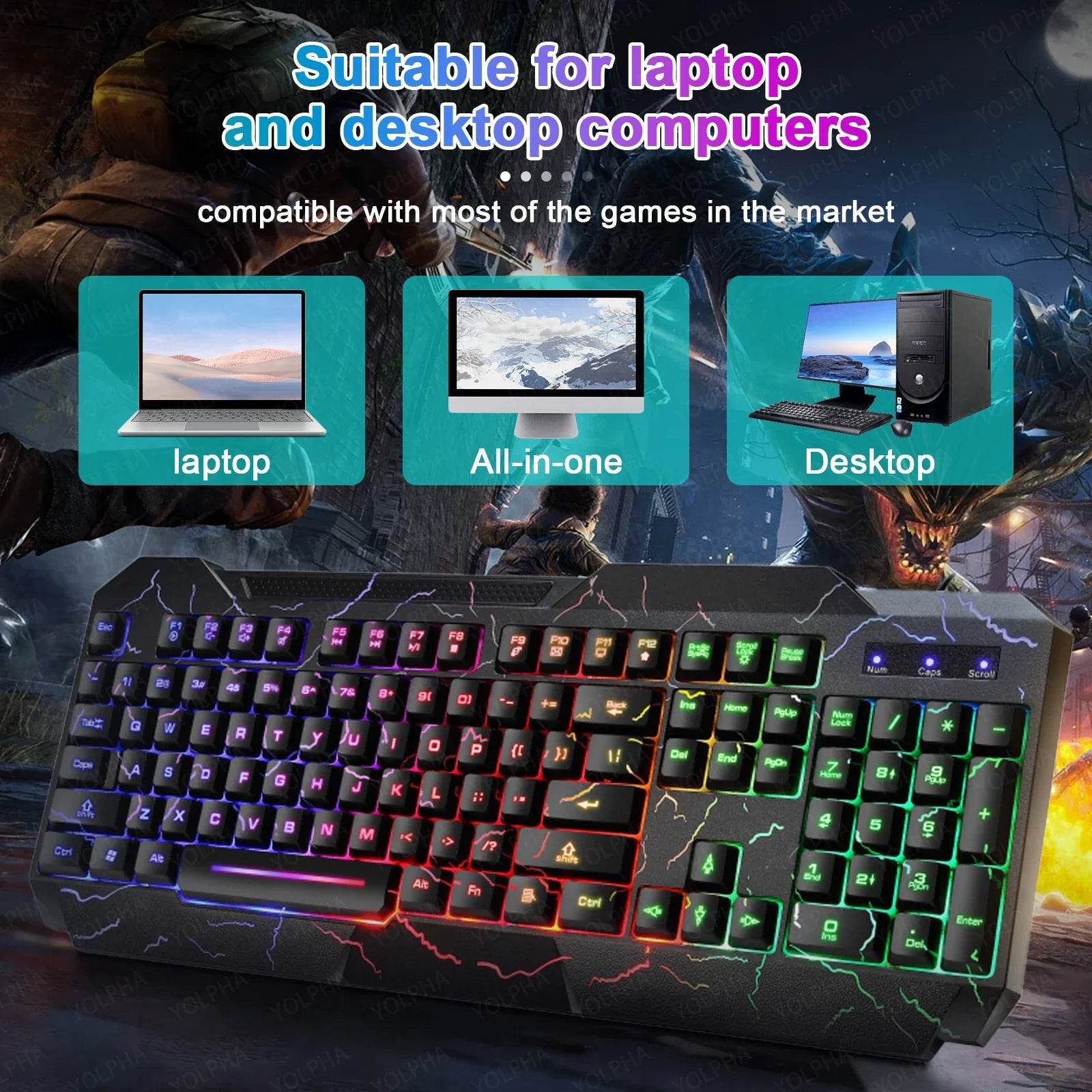 Set Tastatură și Mouse Gaming Crack Rainbow Glow - Venduqo