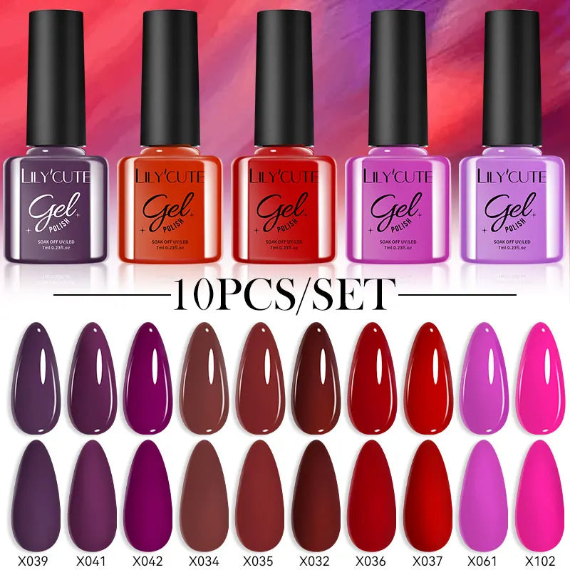 Set 10 Piese Lac Unghii Gel LILYCUTE - Culori de Primăvară și Vară