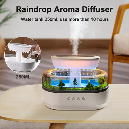 Umidificator Aroma Raindrop cu Lumini Colorate și Difuzor Uleiuri Esențiale