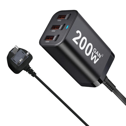 Încărcător rapid USB C 200W cu 6 porturi GaN