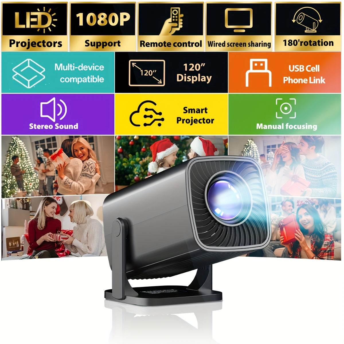 Proiector Mini Compact Rotativ 180° - LCD, Control Remote, 220-240V - Venduqo