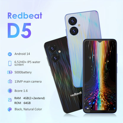 Smartphone redbeat D5 Blue, 4GB RAM, 64GB ROM, Android 14