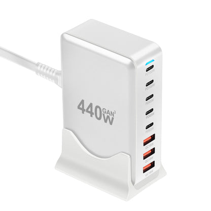 Hub de Încărcare Alb 440W, 8-Port USB C, Adaptor Laptop